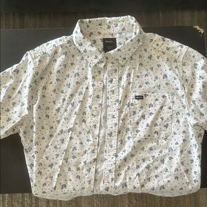 RVCA White and Blue Casual Button Down Shirt